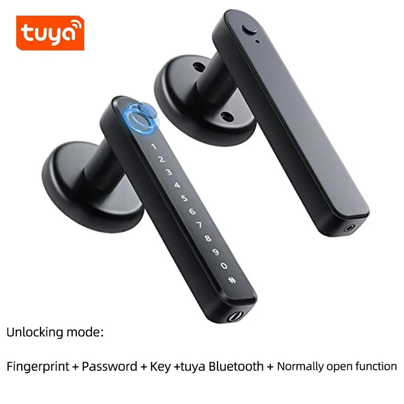 Smart Door Lock Fingerprint Door Knob Tuya App Controlled Smart Door Lock Biometric Code Door Lock for Bedroom Hotel - Black